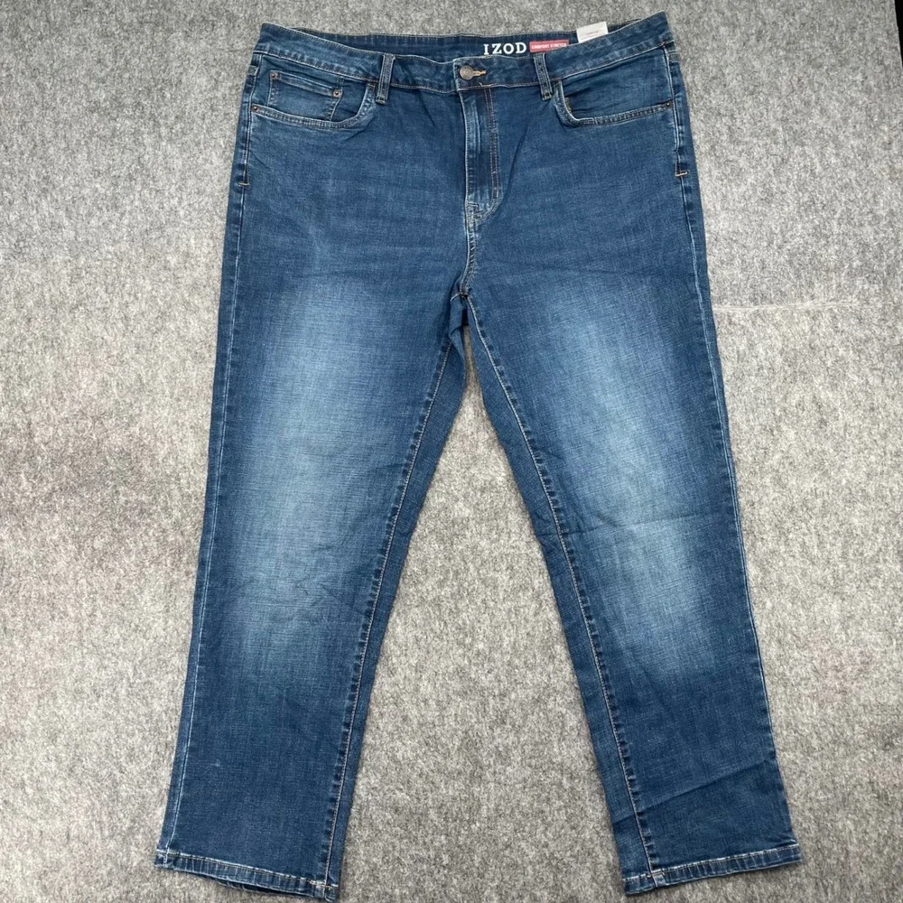 IZOD Jeans Mens 40x30 Comfort Stretch Straight Fit Medium Wash Blue Denim